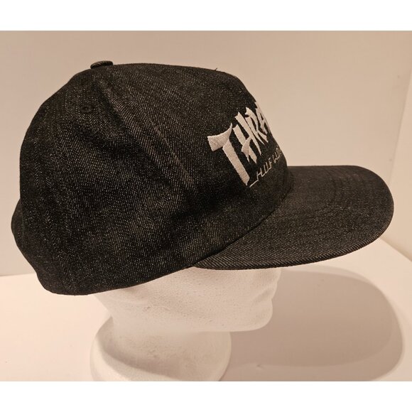 Thrasher HUF Worldwide Snapback Hat Blaxk Denim Y2K Skater 100% Cotton USA - Picture 3 of 10